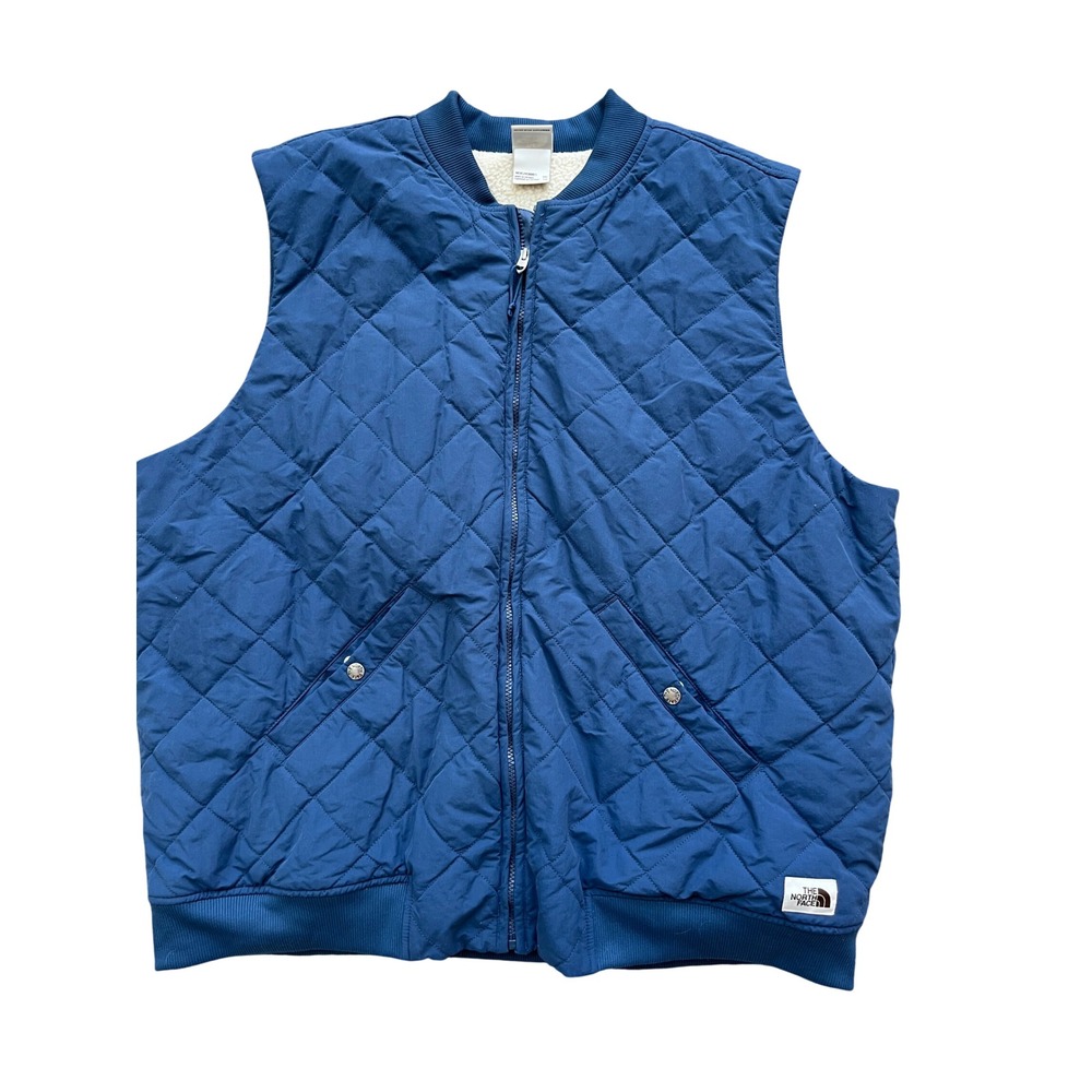 North Face Mens XXL Blue Cuchillo Quilted Sherpa Lined Bomber Vest NF0A4R5C FA22